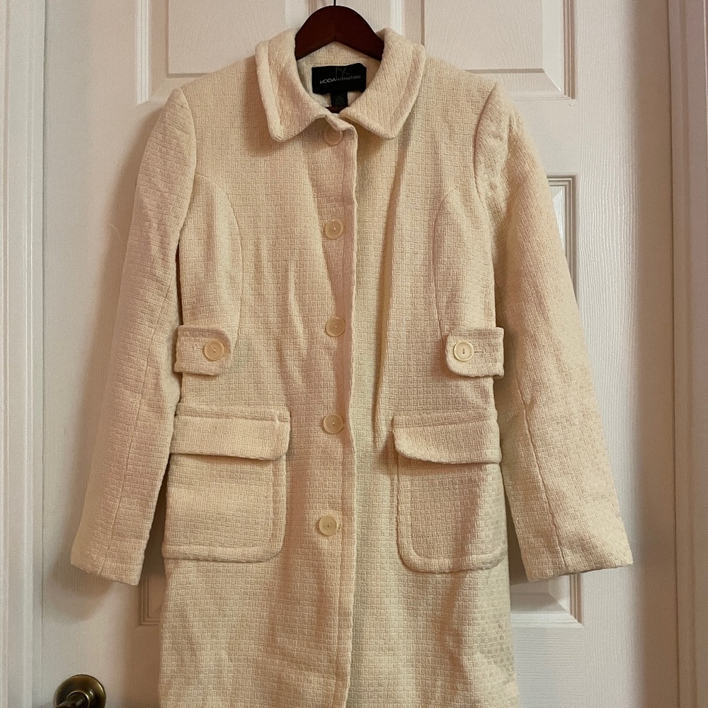 Moda Int'l Women's Off-White Cream Wool Blend Collared Dress Pea Coat Sz 10 Tall